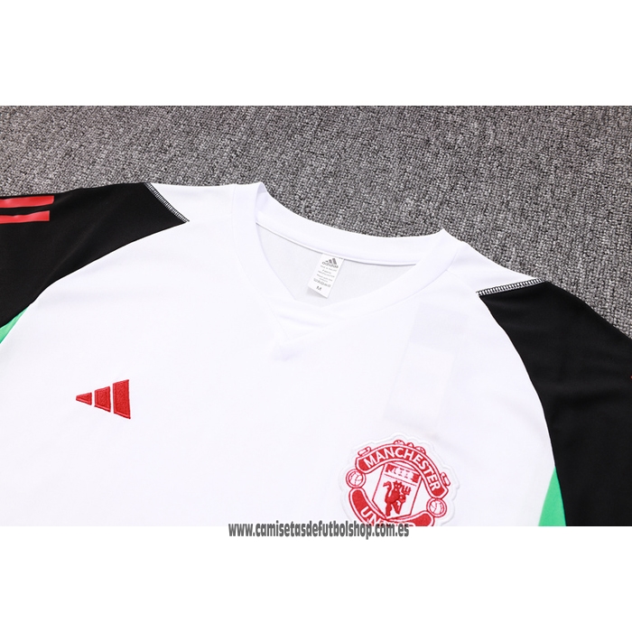 Chandal del Manchester United 23-24 Manga Corta Blanco y Negro - Pantalon Corto